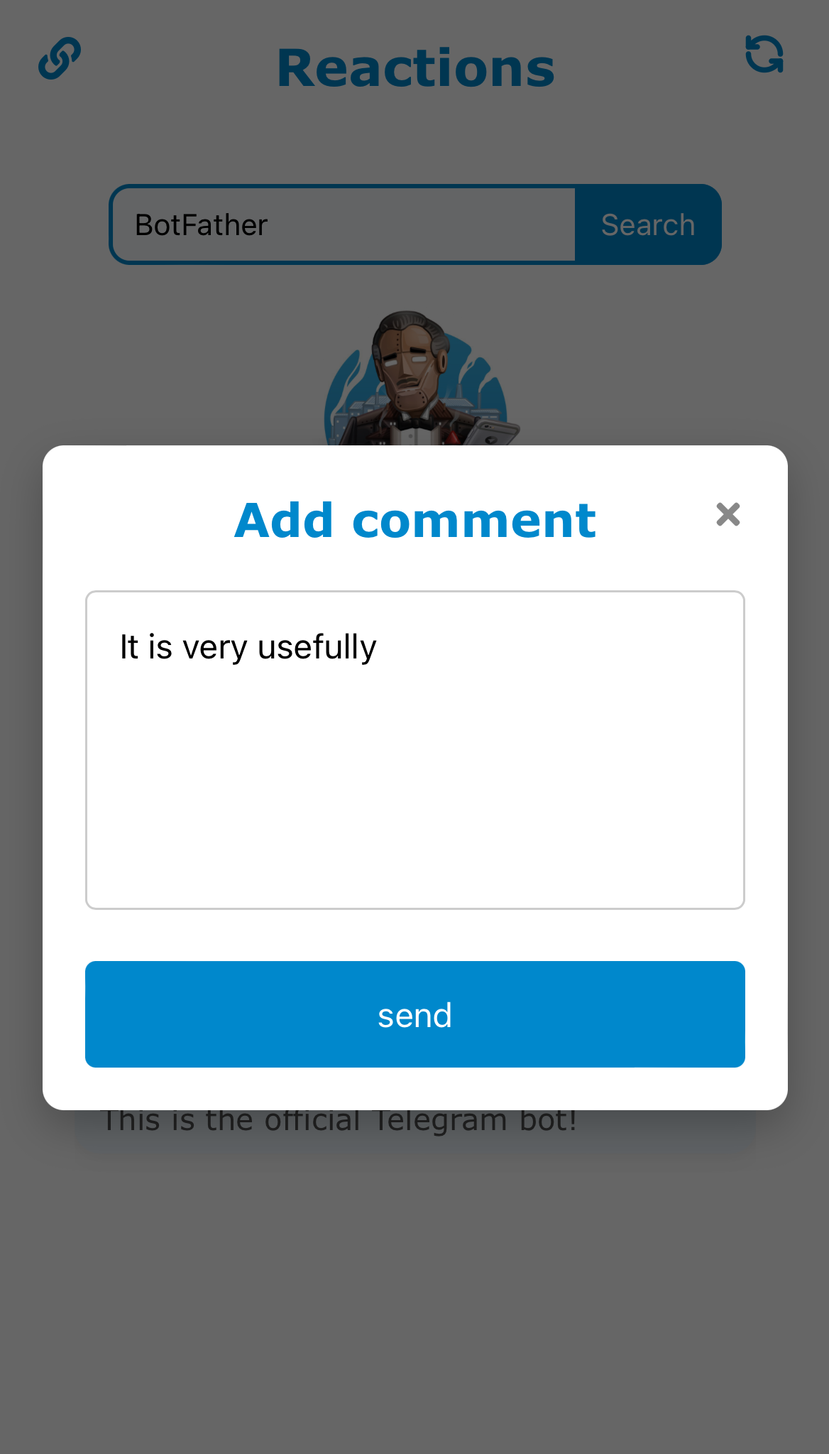 Adding an anonymous comment in the Reactions bot